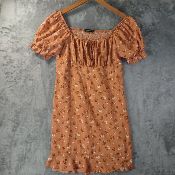 Hesperus Women M Burnt Orange PuffSleeve Mini Dress Cottagecore  Romantic Grunge - Picture 1 of 13